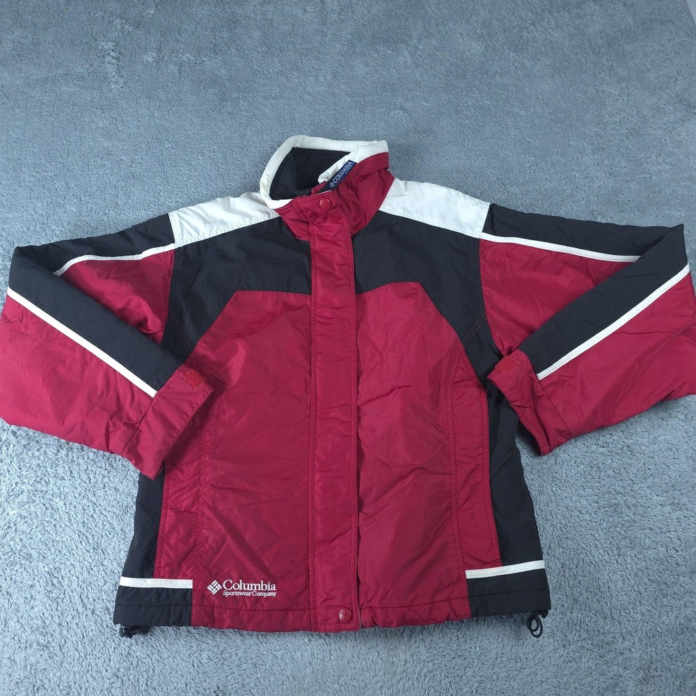 Vintage Columbia Jacket Womens Large Red Black White Colorblock Windbreaker